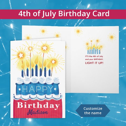 Carte Bleu rouge 4 juillet Anniversaire