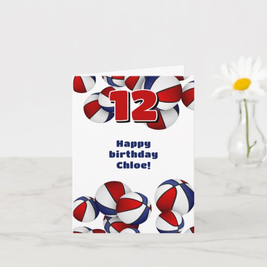 Carte bleu rouge basket-ball filles garçons anniversaire (Petite plante)