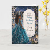 Carte Bleu sarcelle Douce 16 Princesse Jardin (Fleur jaune)