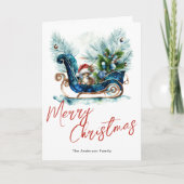 Carte Bleu Sled Bébé Reindeer (Devant)