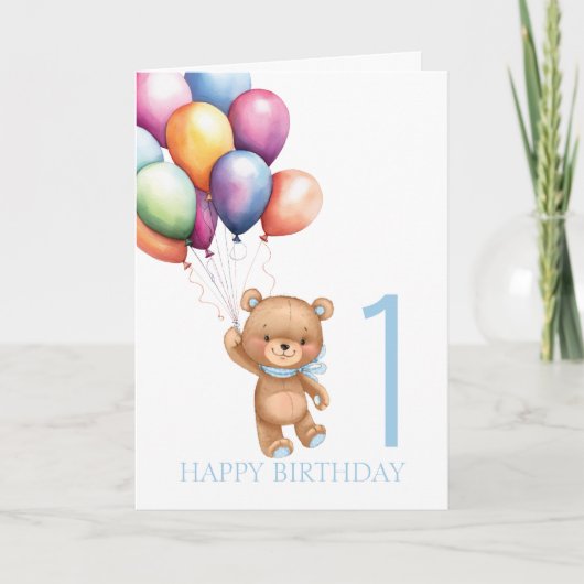 Carte Bleu Teddy 1er Anniversaire (Devant)