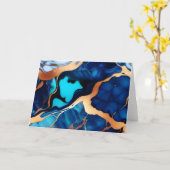 Carte Bleu tendance en or faux marbre (Fleur jaune)