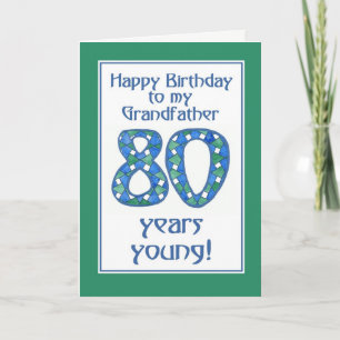 Carte Bleu, Vert, Blanc 80e anniversaire grand-père