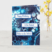 Carte Bleu Vert Marbre Art Joyeux Anniversaire Père (Fleur jaune)