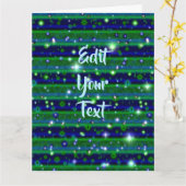 Carte Bleu vert rayures avec étoiles et Raindrops (Fleur jaune)