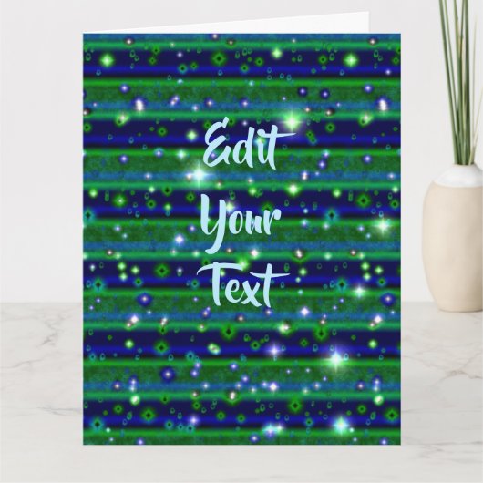 Carte Bleu vert rayures avec étoiles et Raindrops (Devant)