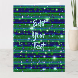 Carte Bleu vert rayures avec étoiles et Raindrops