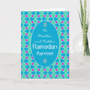Carte Bleu, Vert, Violet Ramadan Card, Motif islamique