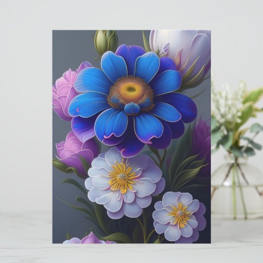Carte Bleu vif, Imaginaire violet Fleurs de jardin (Debout devant)
