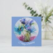 Carte Bleu violet rose vert rose Art Floral (Debout devant)
