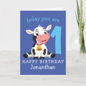 Carte bleue 1er Anniversaire Vache (Devant)