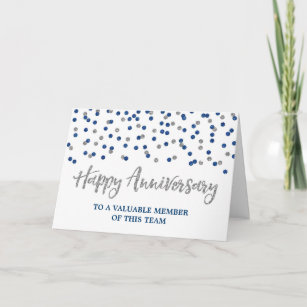Carte bleue argentée d'anniversaire des employés