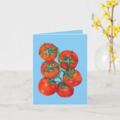 Carte bleue aux tomates rouges (Fleur jaune)