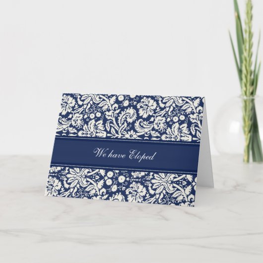 Carte bleue de faire-part de fugue de damassé (Devant)