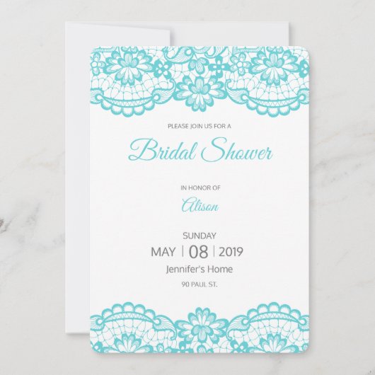 Carte bleue de Fête de la mariée de dentelle (Devant)