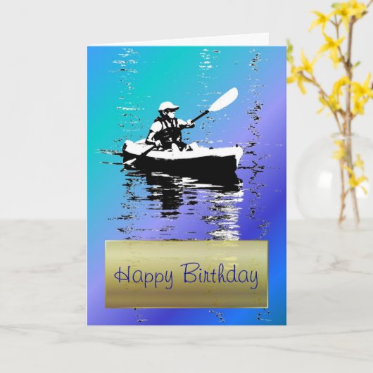 Carte bleue de joyeux anniversaire de kayak de (Fleur jaune)