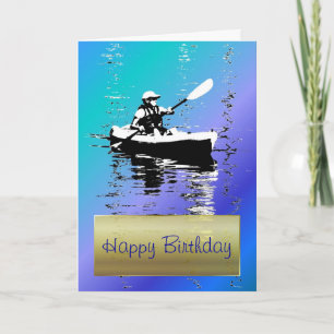 Carte bleue de joyeux anniversaire de kayak de