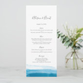 Carte bleue de menu ou de programme de mariage (Debout devant)