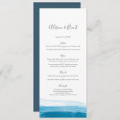 Carte bleue de menu ou de programme de mariage (Devant / Derrière)