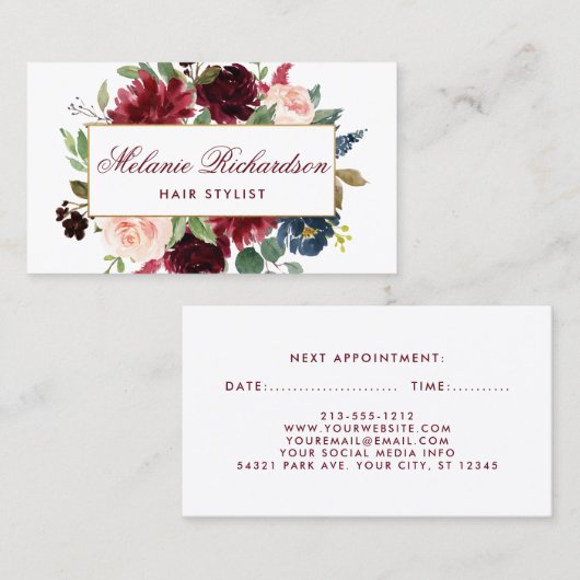 Carte bleue de rendez-vous de coiffeur d'or de (Devant / Derrière)