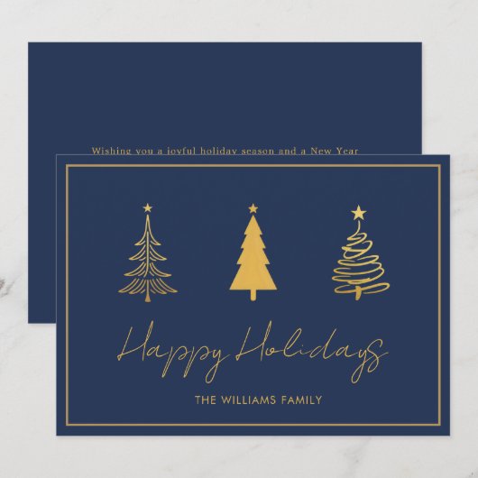 Carte bleue élégante de joyeuses fêtes (Devant / Derrière)