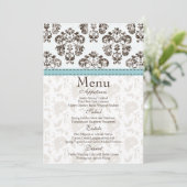 Carte bleue et Brown de menu de mariage damassé (Debout devant)