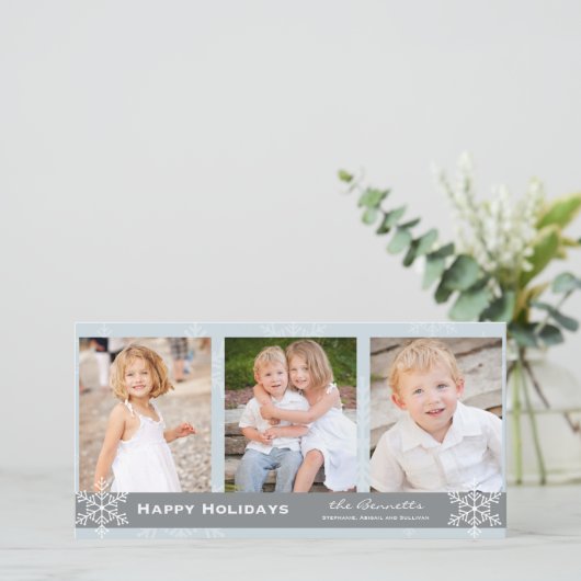 Carte bleue et grise de vacances de flocon de (Debout devant)