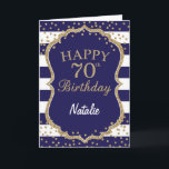 Carte bleue et or<br><div class="desc">Navy Blue and Gold Glitter confeti 70e Birthday Card with personalized name For further customization,  please click the "Customize it" button and use our design tool to modify this template.</div>