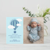 Carte Bleue faire-part de naissance à air chaud (Debout devant)