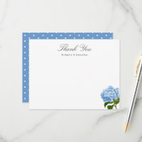 Carte bleue Hydrangea Nom personnalisé Merci plat