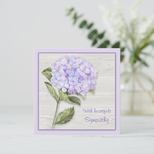 Carte bleue hydrangée violette Sympathy Card (Debout devant)