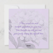 Carte bleue hydrangée violette Sympathy Card (Dos)