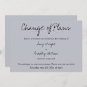 Carte bleue Mariage reportée "Changement de plan" (Devant / Derrière)