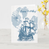 Carte bleue Nautique Anniversaire (Fleur jaune)