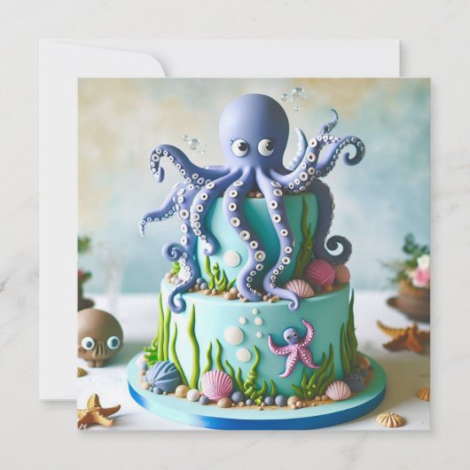 CARTE BLEUE OCTOPUS DÉCORÉE GÂTEAU ANNIVERSAIRE DE ENFAN (Devant)