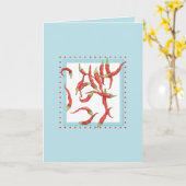 Carte bleue point rouge rouge Chillies (Fleur jaune)