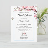 Carte bleue rose Fête des mariées cerise en fleurs (Debout devant)