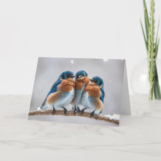 Carte Bleus d'anniversaire sur une branche d'hiver (Devant)