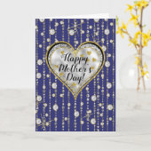 Carte Bling Blue avec des diamants en cascade ! (Fleur jaune)