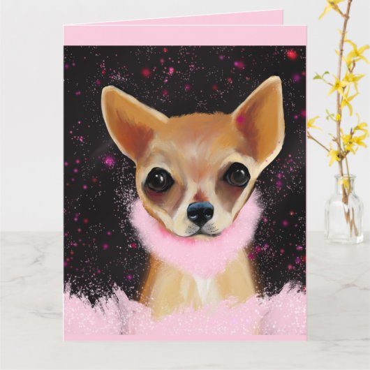 Carte Bling Chihuahua (Fleur jaune)