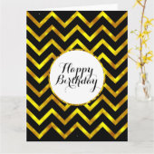 Carte Bling d'anniversaire noir or chevron | Vide (Fleur jaune)