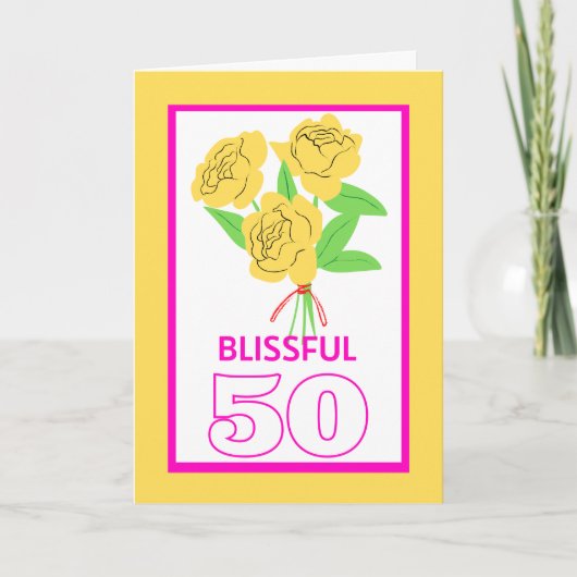 Carte Blissful 50 Gold Mariage Anniversaire Roses (Devant)