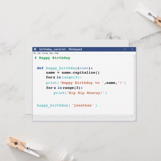 Carte Bloc-notes Format Coder Programmeur Ordinateur (Devant/Arrière en situation)