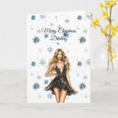 Carte Blond Black Dress Snowflakes Christmas (Fleur jaune)