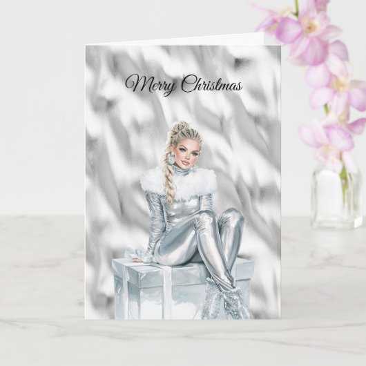 Carte Blond Glamour Noël Argent (Orchidée)