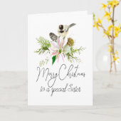 Carte Blond Noël Pickadee Oiseau Pointsettia Soeur (Fleur jaune)