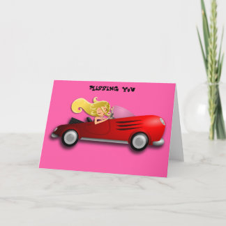 Carte Blonde girl en Red Sports Car