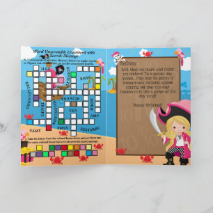 Carte Blonde Girl Pirate Secret Message Joyeux Anniversa