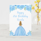 Carte Blonde Hair Princess Blue Floral Anniversaire (Fleur jaune)