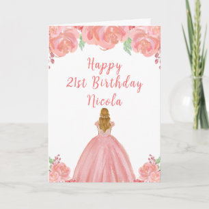 Carte Blonde Hair Princess Pink Floral fête d'anniversai